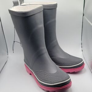 NWT GREY AND PINK Rubber RAIN Boots